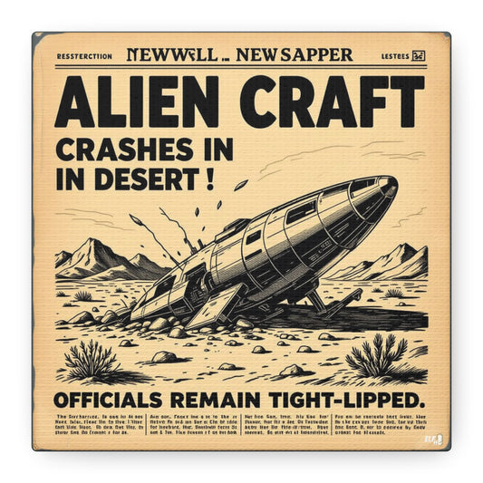 Alien Craft Crash Vintage Newspaper Canvas Print