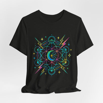 Cosmic Vibes Unisex Tee - Neon Lightning Design, Perfect for Festivals, Casual Wear, Gift for Dreamers, Unique Graphic Tee, Astrology Shirt