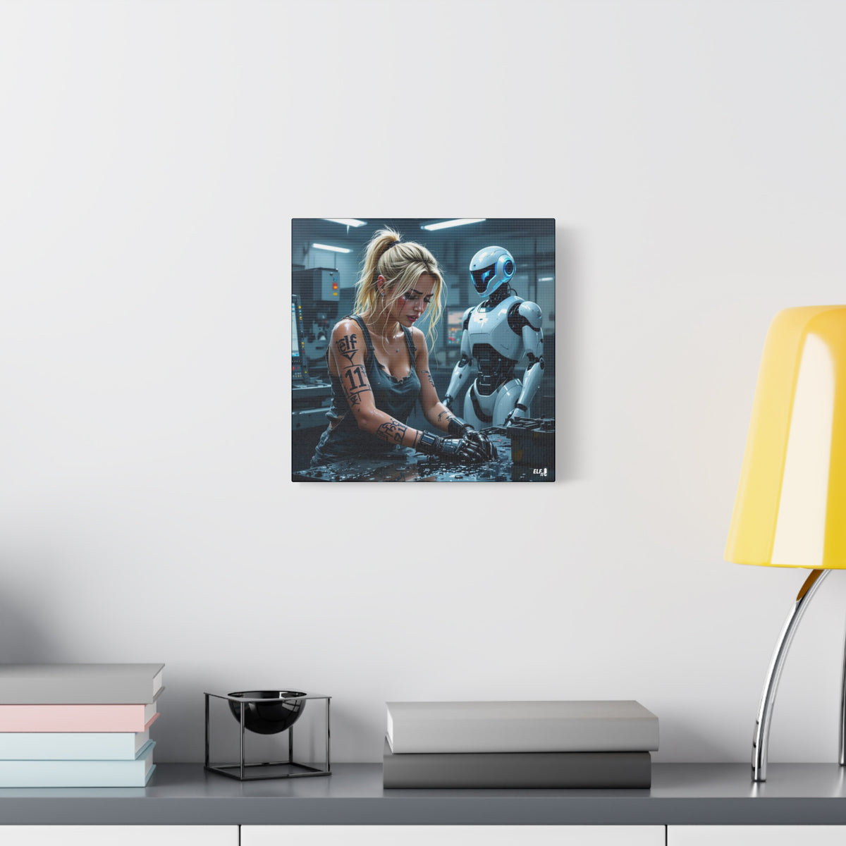 Robot and Woman machine shop modern future canvas picture