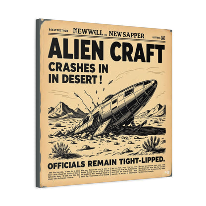 Alien Craft Crash Vintage Newspaper Canvas Print