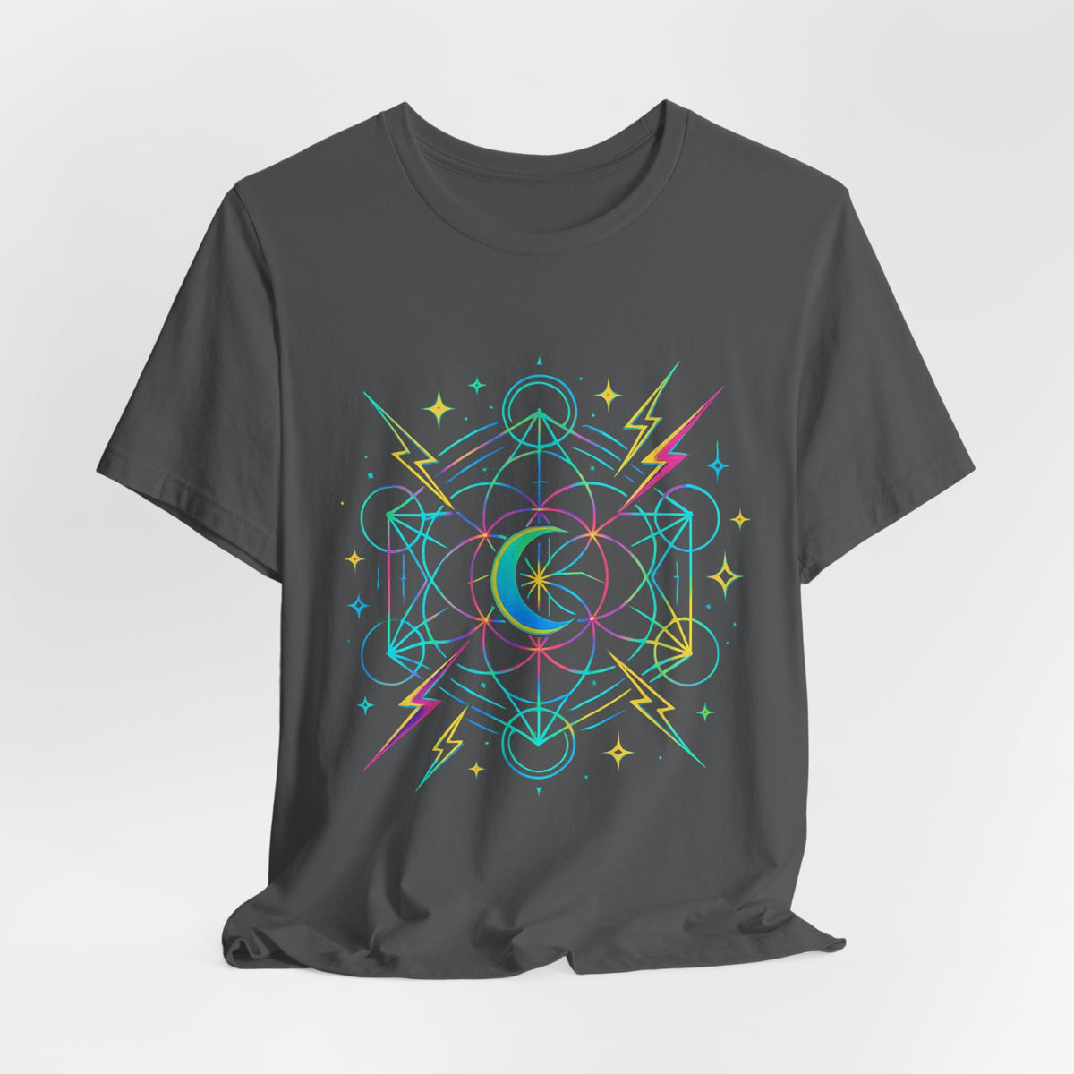 Cosmic Vibes Unisex Tee - Neon Lightning Design, Perfect for Festivals, Casual Wear, Gift for Dreamers, Unique Graphic Tee, Astrology Shirt