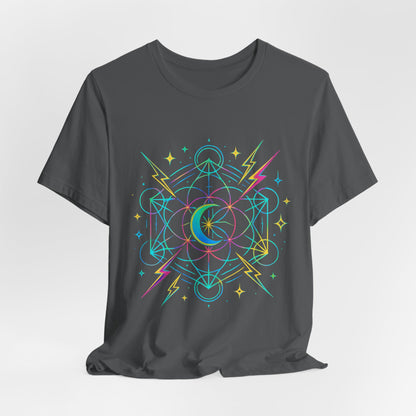 Cosmic Vibes Unisex Tee - Neon Lightning Design, Perfect for Festivals, Casual Wear, Gift for Dreamers, Unique Graphic Tee, Astrology Shirt