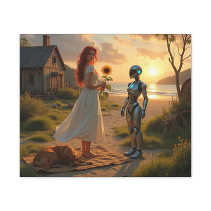 red head with sunflower modern future canvas picture