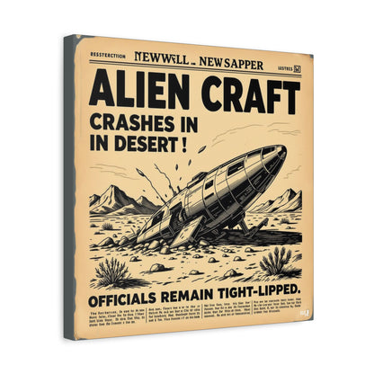 Alien Craft Crash Vintage Newspaper Canvas Print