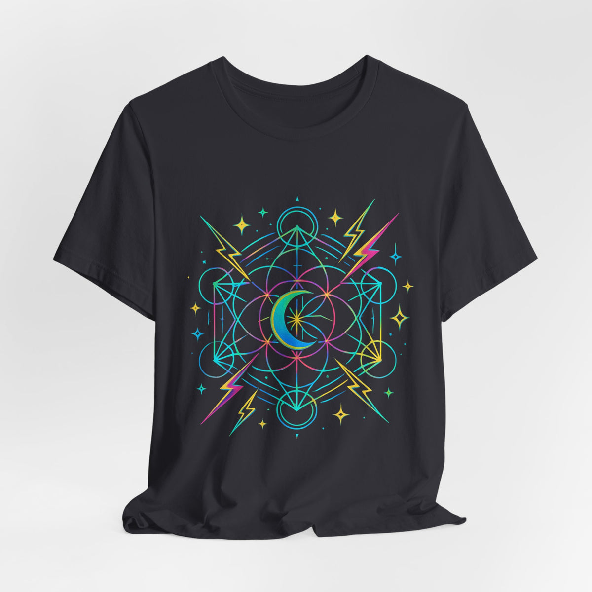 Cosmic Vibes Unisex Tee - Neon Lightning Design, Perfect for Festivals, Casual Wear, Gift for Dreamers, Unique Graphic Tee, Astrology Shirt