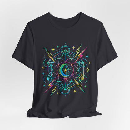 Cosmic Vibes Unisex Tee - Neon Lightning Design, Perfect for Festivals, Casual Wear, Gift for Dreamers, Unique Graphic Tee, Astrology Shirt