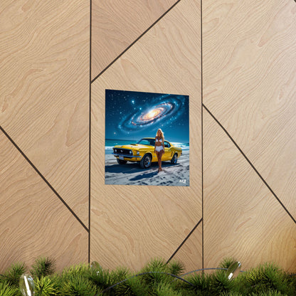 Retro Cosmic Car Poster - Vintage Mustang Art Print