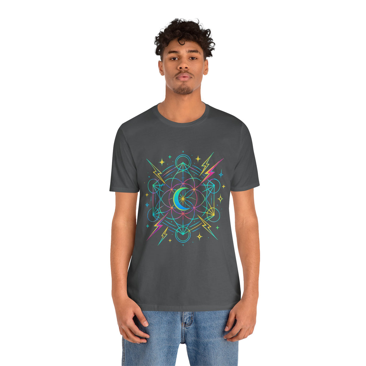 Cosmic Vibes Unisex Tee - Neon Lightning Design, Perfect for Festivals, Casual Wear, Gift for Dreamers, Unique Graphic Tee, Astrology Shirt