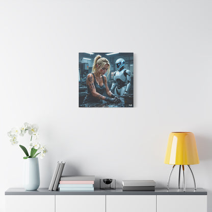 Robot and Woman machine shop modern future canvas picture