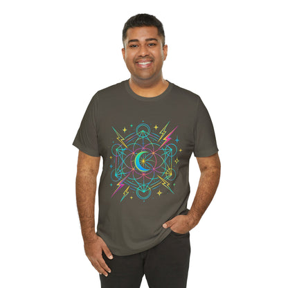 Cosmic Vibes Unisex Tee - Neon Lightning Design, Perfect for Festivals, Casual Wear, Gift for Dreamers, Unique Graphic Tee, Astrology Shirt