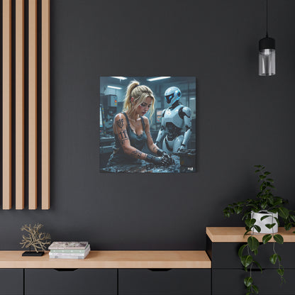 Robot and Woman machine shop modern future canvas picture