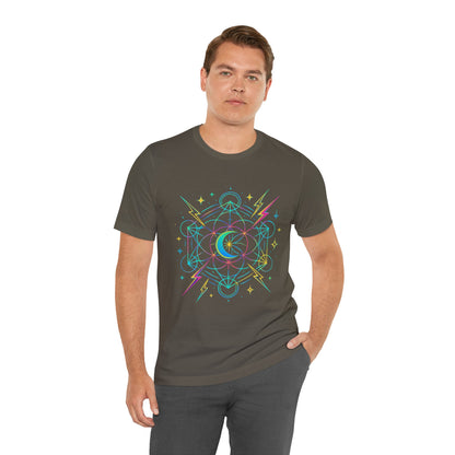 Cosmic Vibes Unisex Tee - Neon Lightning Design, Perfect for Festivals, Casual Wear, Gift for Dreamers, Unique Graphic Tee, Astrology Shirt
