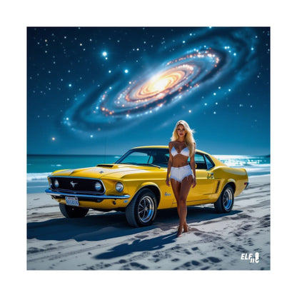 Retro Cosmic Car Poster - Vintage Mustang Art Print