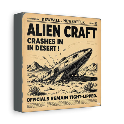 Alien Craft Crash Vintage Newspaper Canvas Print