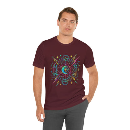 Cosmic Vibes Unisex Tee - Neon Lightning Design, Perfect for Festivals, Casual Wear, Gift for Dreamers, Unique Graphic Tee, Astrology Shirt