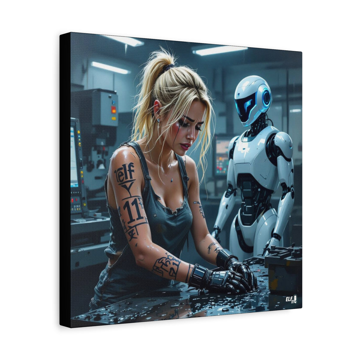 Robot and Woman machine shop modern future canvas picture