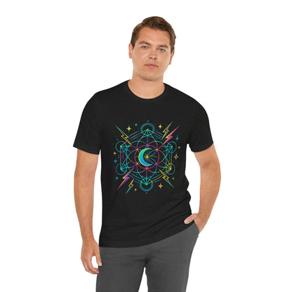 Cosmic Vibes Unisex Tee - Neon Lightning Design, Perfect for Festivals, Casual Wear, Gift for Dreamers, Unique Graphic Tee, Astrology Shirt