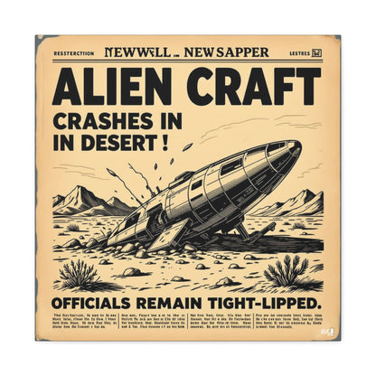 Alien Craft Crash Vintage Newspaper Canvas Print