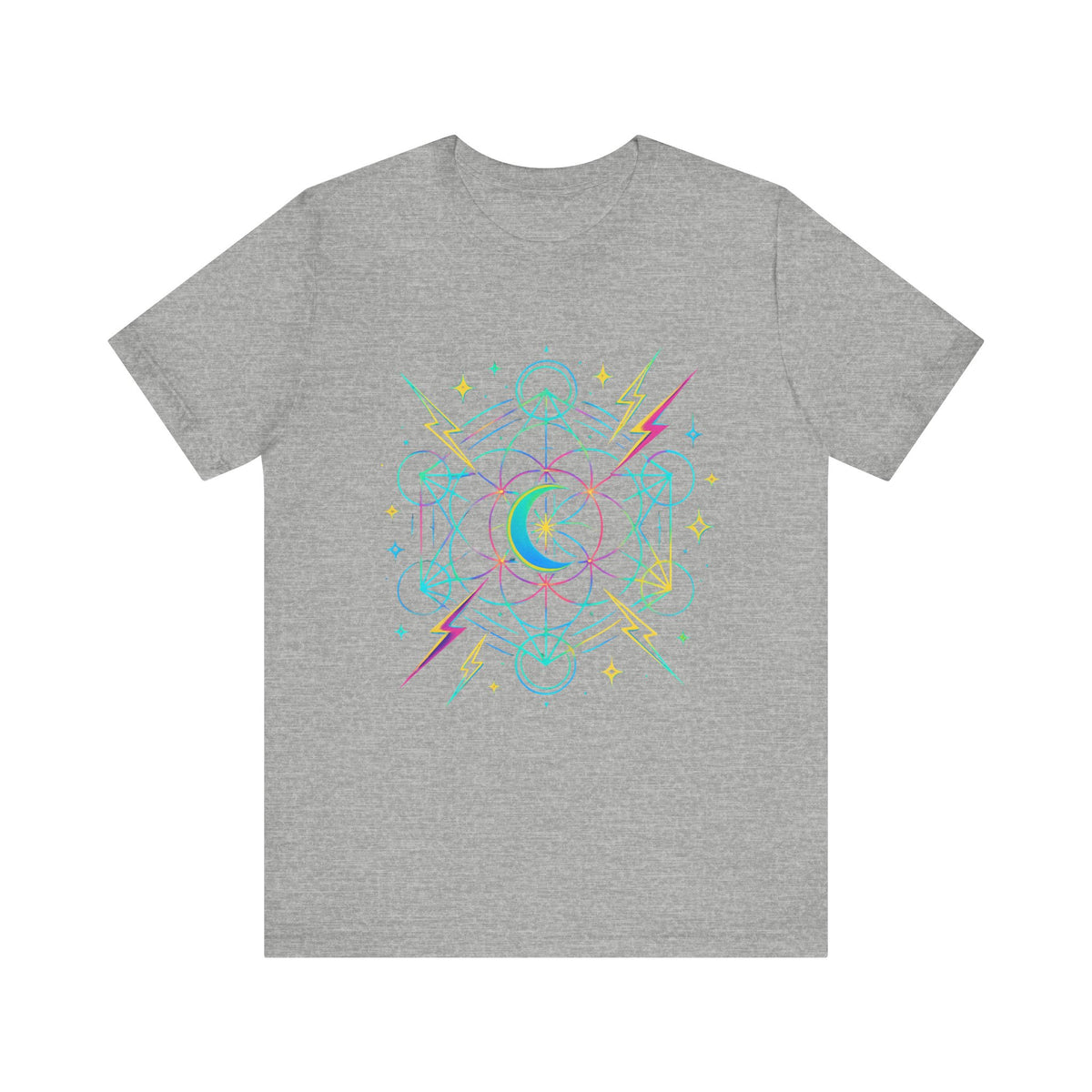 Cosmic Vibes Unisex Tee - Neon Lightning Design, Perfect for Festivals, Casual Wear, Gift for Dreamers, Unique Graphic Tee, Astrology Shirt