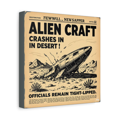 Alien Craft Crash Vintage Newspaper Canvas Print