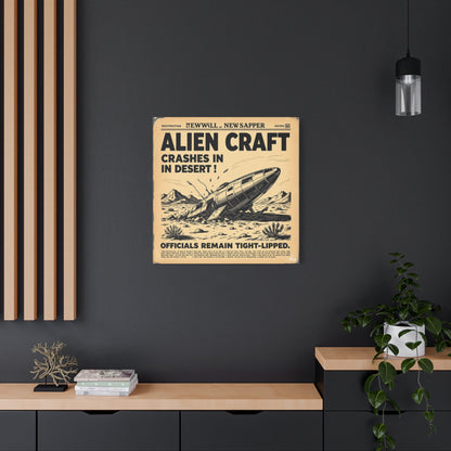Alien Craft Crash Vintage Newspaper Canvas Print