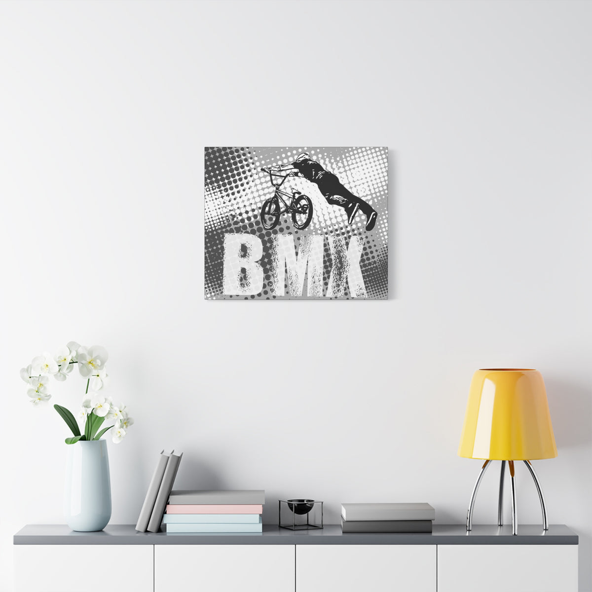 BMX Wall Art Print, Black and White Canvas, Stretched Canvas Decor, BMX Rider Gift, Sports Wall Art, Home Gym Decor