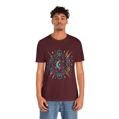 Cosmic Vibes Unisex Tee - Neon Lightning Design, Perfect for Festivals, Casual Wear, Gift for Dreamers, Unique Graphic Tee, Astrology Shirt
