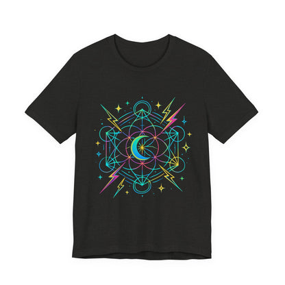Cosmic Vibes Unisex Tee - Neon Lightning Design, Perfect for Festivals, Casual Wear, Gift for Dreamers, Unique Graphic Tee, Astrology Shirt