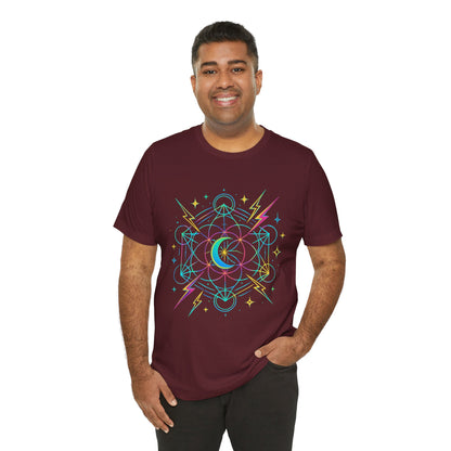 Cosmic Vibes Unisex Tee - Neon Lightning Design, Perfect for Festivals, Casual Wear, Gift for Dreamers, Unique Graphic Tee, Astrology Shirt