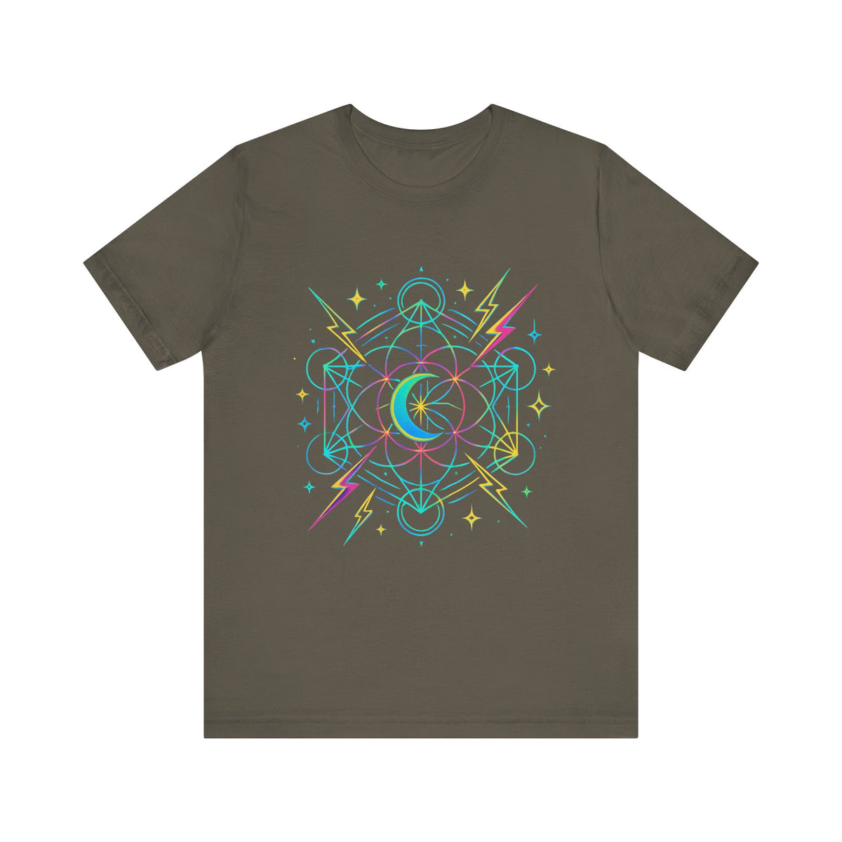 Cosmic Vibes Unisex Tee - Neon Lightning Design, Perfect for Festivals, Casual Wear, Gift for Dreamers, Unique Graphic Tee, Astrology Shirt