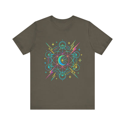 Cosmic Vibes Unisex Tee - Neon Lightning Design, Perfect for Festivals, Casual Wear, Gift for Dreamers, Unique Graphic Tee, Astrology Shirt