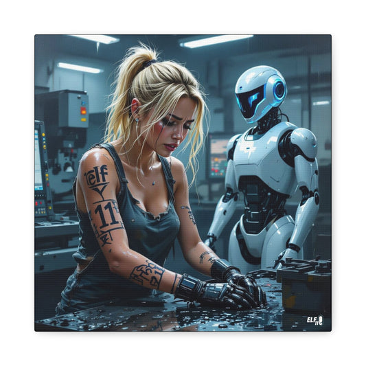 Robot and Woman machine shop modern future canvas picture