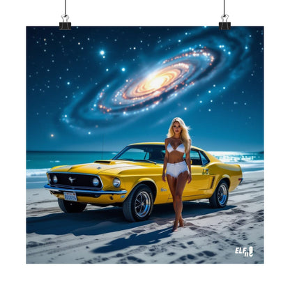 Retro Cosmic Car Poster - Vintage Mustang Art Print