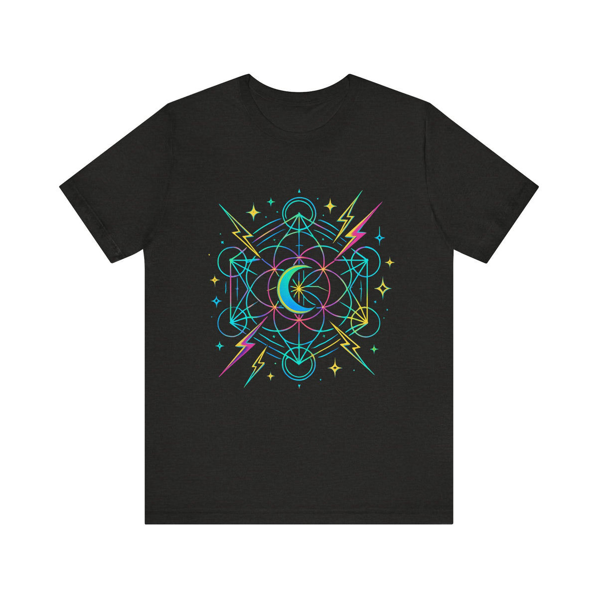 Cosmic Vibes Unisex Tee - Neon Lightning Design, Perfect for Festivals, Casual Wear, Gift for Dreamers, Unique Graphic Tee, Astrology Shirt
