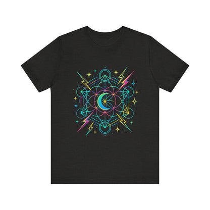 Cosmic Vibes Unisex Tee - Neon Lightning Design, Perfect for Festivals, Casual Wear, Gift for Dreamers, Unique Graphic Tee, Astrology Shirt