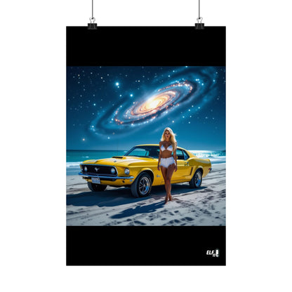 Retro Cosmic Car Poster - Vintage Mustang Art Print