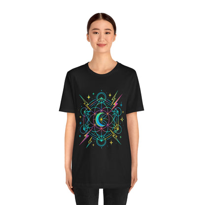 Cosmic Vibes Unisex Tee - Neon Lightning Design, Perfect for Festivals, Casual Wear, Gift for Dreamers, Unique Graphic Tee, Astrology Shirt