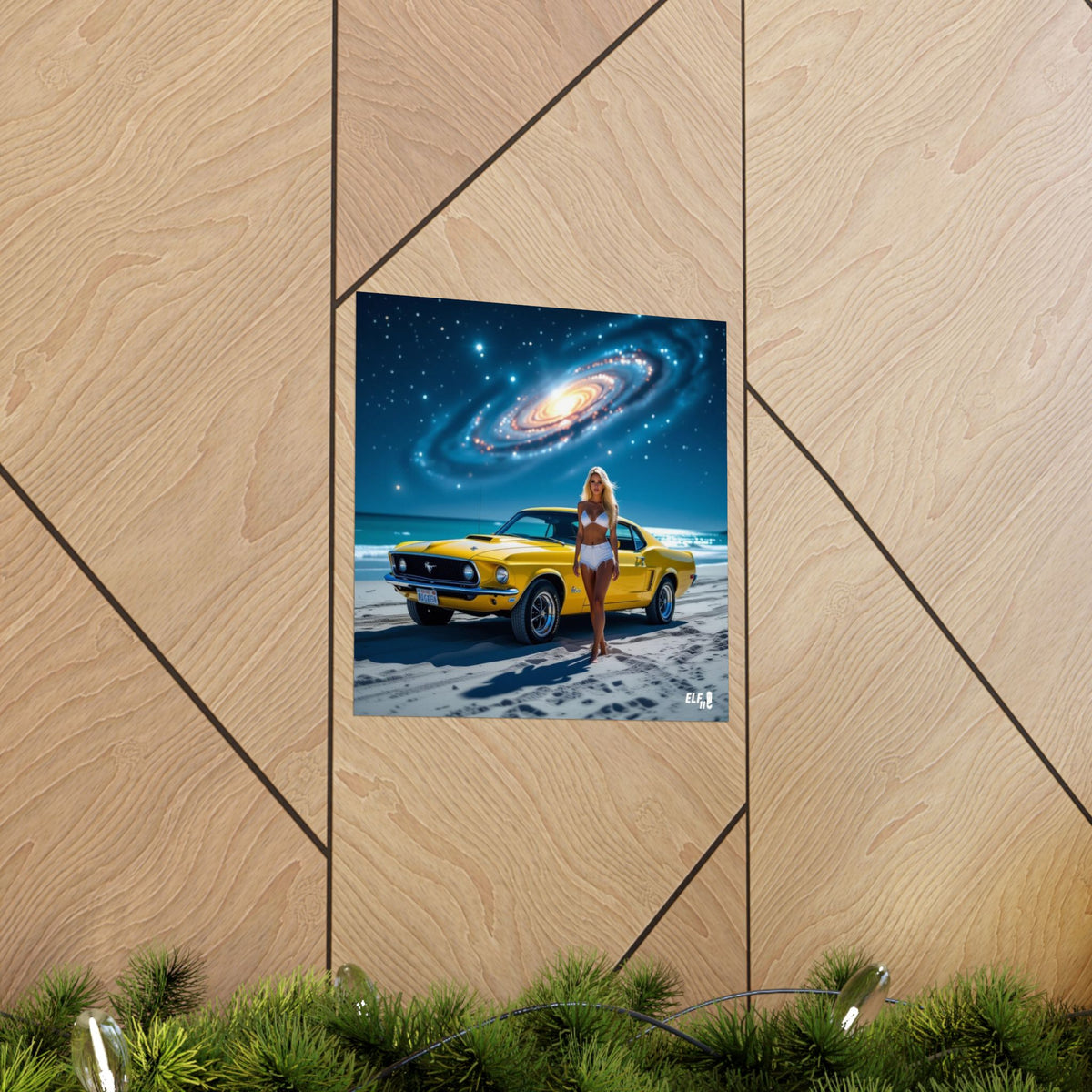 Retro Cosmic Car Poster - Vintage Mustang Art Print