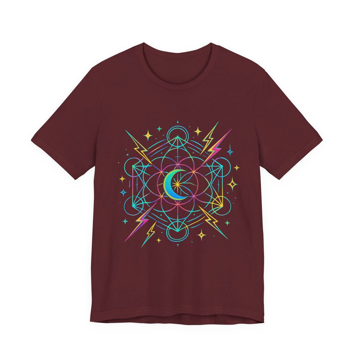 Cosmic Vibes Unisex Tee - Neon Lightning Design, Perfect for Festivals, Casual Wear, Gift for Dreamers, Unique Graphic Tee, Astrology Shirt