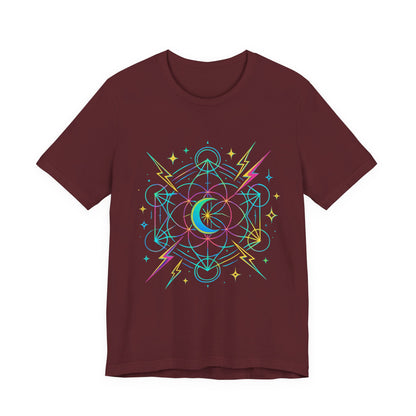 Cosmic Vibes Unisex Tee - Neon Lightning Design, Perfect for Festivals, Casual Wear, Gift for Dreamers, Unique Graphic Tee, Astrology Shirt