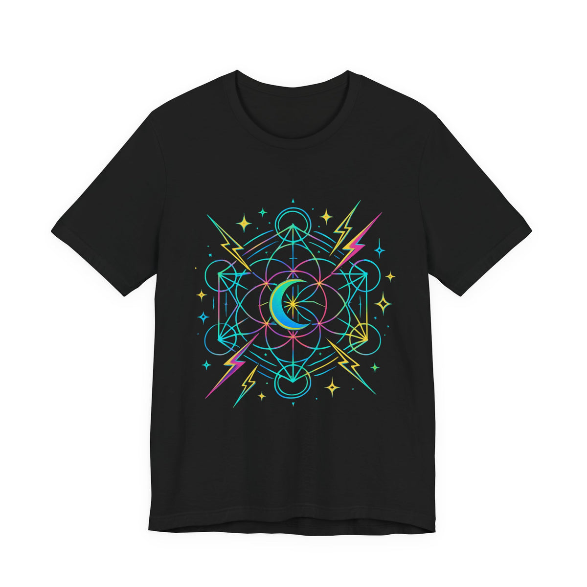 Cosmic Vibes Unisex Tee - Neon Lightning Design, Perfect for Festivals, Casual Wear, Gift for Dreamers, Unique Graphic Tee, Astrology Shirt