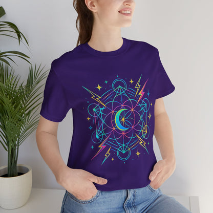 Cosmic Vibes Unisex Tee - Neon Lightning Design, Perfect for Festivals, Casual Wear, Gift for Dreamers, Unique Graphic Tee, Astrology Shirt