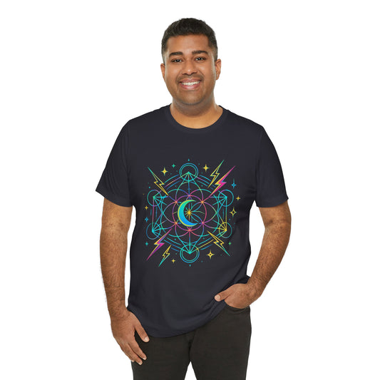 Cosmic Vibes Unisex Tee - Neon Lightning Design, Perfect for Festivals, Casual Wear, Gift for Dreamers, Unique Graphic Tee, Astrology Shirt
