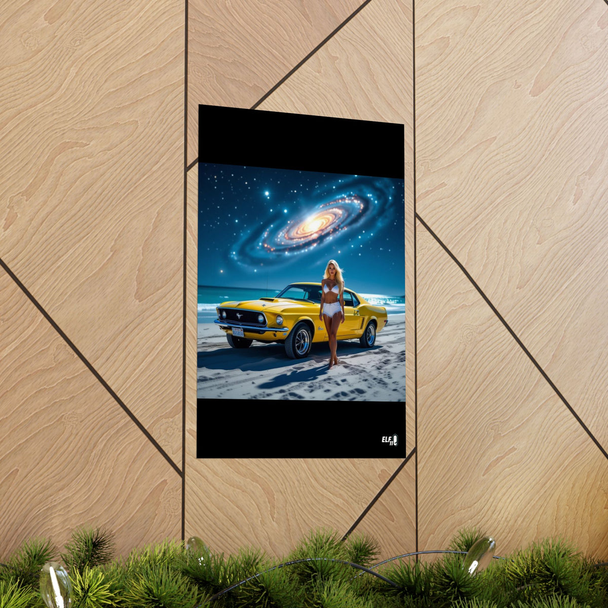 Retro Cosmic Car Poster - Vintage Mustang Art Print
