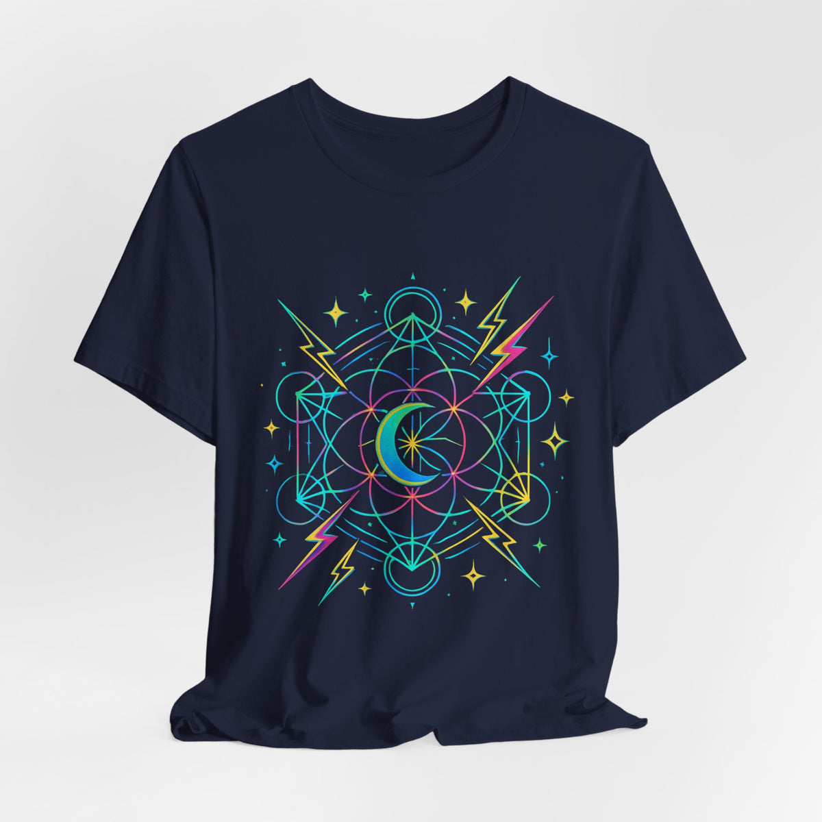 Cosmic Vibes Unisex Tee - Neon Lightning Design, Perfect for Festivals, Casual Wear, Gift for Dreamers, Unique Graphic Tee, Astrology Shirt