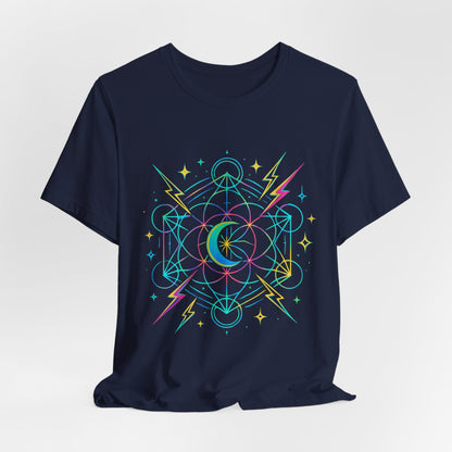 Cosmic Vibes Unisex Tee - Neon Lightning Design, Perfect for Festivals, Casual Wear, Gift for Dreamers, Unique Graphic Tee, Astrology Shirt