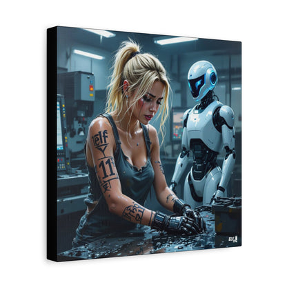 Robot and Woman machine shop modern future canvas picture