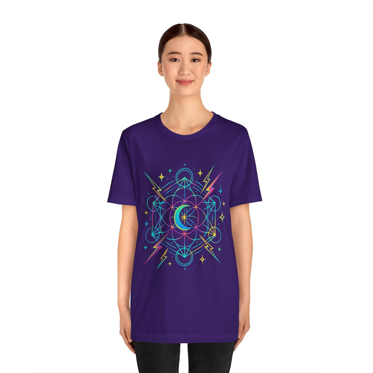 Cosmic Vibes Unisex Tee - Neon Lightning Design, Perfect for Festivals, Casual Wear, Gift for Dreamers, Unique Graphic Tee, Astrology Shirt