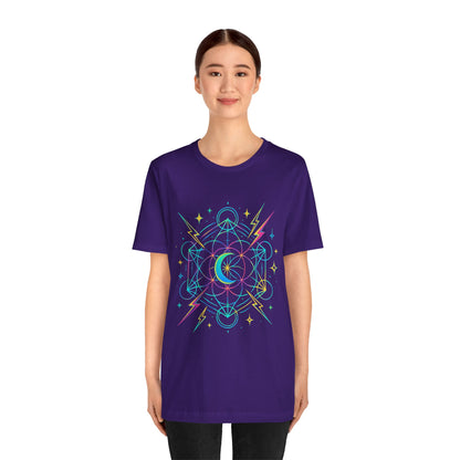 Cosmic Vibes Unisex Tee - Neon Lightning Design, Perfect for Festivals, Casual Wear, Gift for Dreamers, Unique Graphic Tee, Astrology Shirt