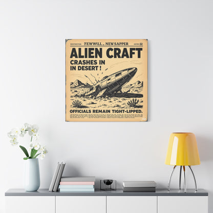Alien Craft Crash Vintage Newspaper Canvas Print
